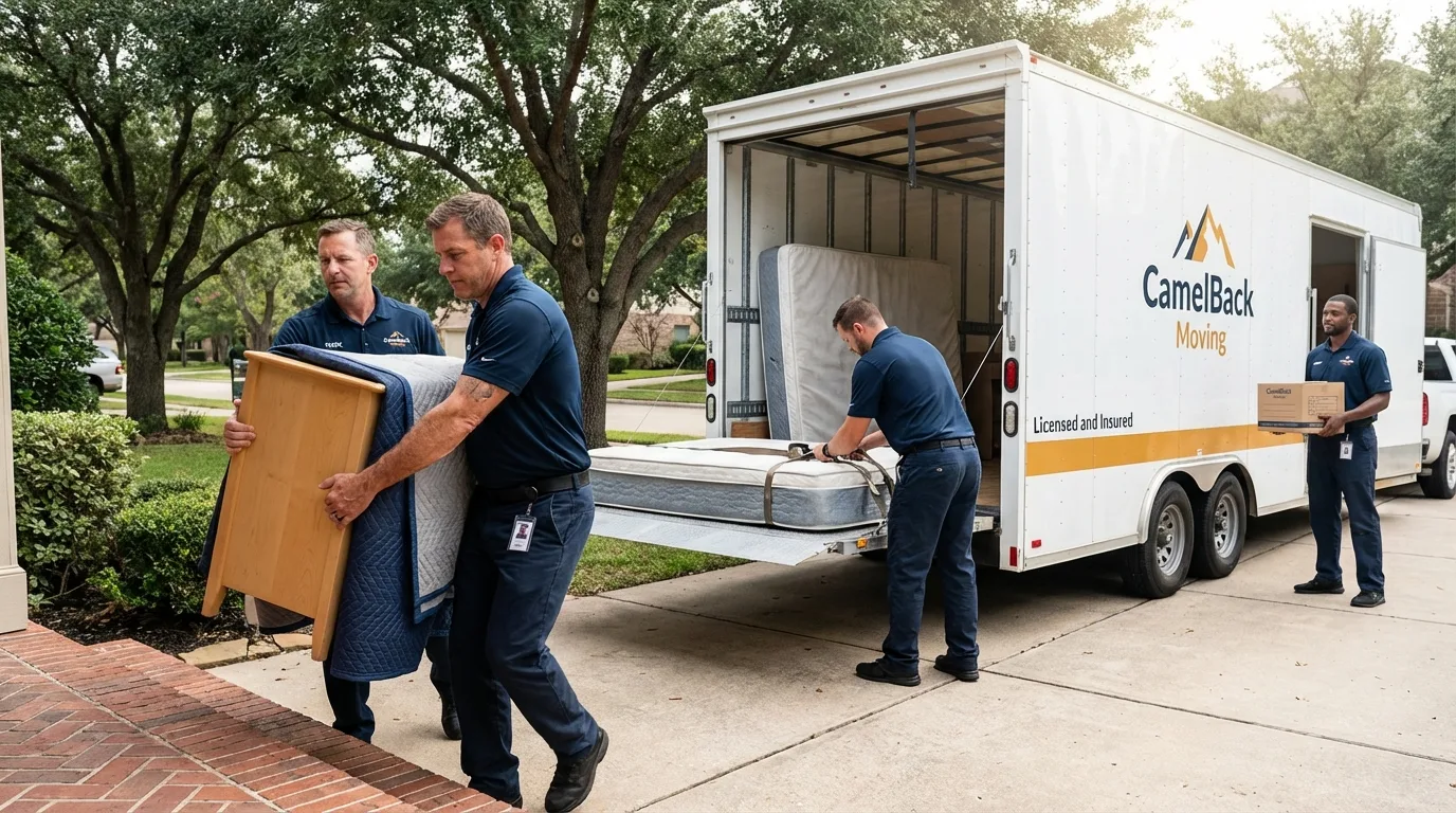 Crew loading residential truck for cross-state move from Firestone, CO