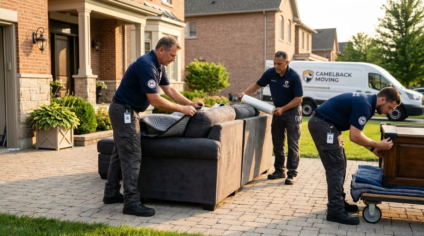 Large estate moving crew wrapping furniture in Firestone, CO
