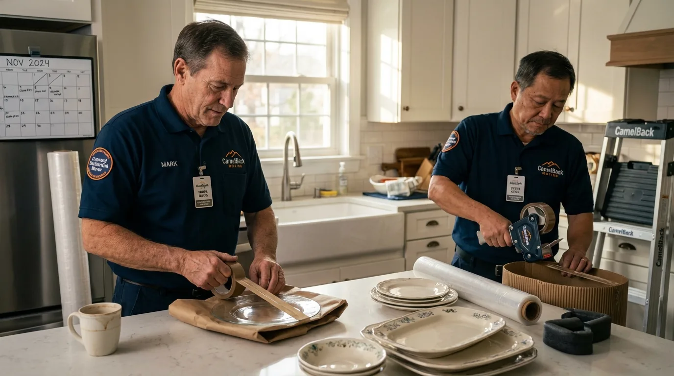 Professional crew packing kitchen dishware in Firestone, CO